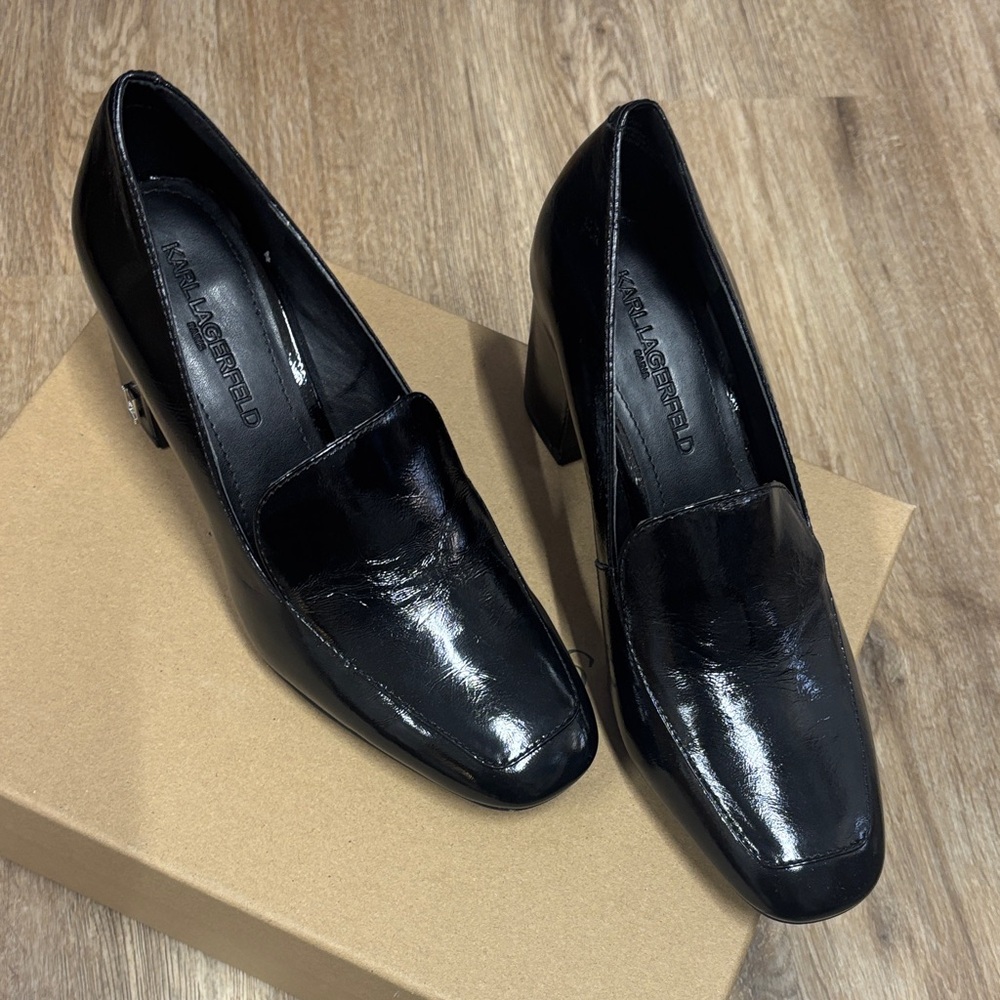 FLASH SALE Karl Lagerfeld Black Patent Leather Square-Toe Loafers